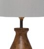 Grey Cotton Table Lamp With Wood Base
