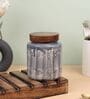 Grey Embossed Ceramic Air Tight Jar with Wooden Lid