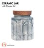 Grey Embossed Ceramic Air Tight Jar with Wooden Lid