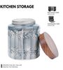 Grey Embossed Ceramic Air Tight Jar with Wooden Lid