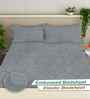 Grey Ethnic 300 TC Cotton Blend King Size Fitted Embossed Double Bedsheet with 2 Pillow Covers