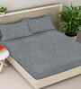 Grey Ethnic 300 TC Cotton Blend King Size Fitted Embossed Double Bedsheet with 2 Pillow Covers
