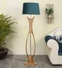 Diseno Grey Fabric Shade Club Floor Lamp With Wood Base