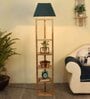 Studio15 Grey Fabric Shade Shelf Floor Lamp With Wood Base