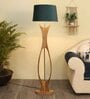 Diseno Grey Fabric Shade Club Floor Lamp With Wood Base
