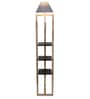 Creative Grey Fabric Shade Shelf Floor Lamp With Wood Base