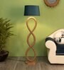 Joshaphus Grey Fabric Shade Club Floor Lamp With Wood Base