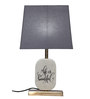 Grey Fabric Shade Marble Table LED Lamp With Antique Brass Base