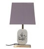 Grey Fabric Shade Marble Table LED Lamp With Antique Brass Base