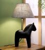 Grey Fabric Shade Table Lamp With Black Base