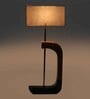Grey Fabric Shade Table Lamp With Brown & Black Base