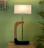 Grey Fabric Shade Table Lamp With Brown & Black Base