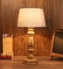 Grey Fabric Shade Table Lamp with Brown Base