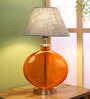 Grey Fabric Shade Table Lamp With Orange Base