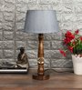 Grey Fabric Shade Table Lamp with White and Brown Base