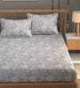 Grey Floral 120TC Cotton Double Bedsheet with 2 Pillow Covers