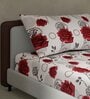 Red and White Floral 180 TC Cotton Single Bedsheet with 1 Pillow Cover