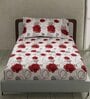 Red and White Floral 180 TC Cotton Single Bedsheet with 1 Pillow Cover