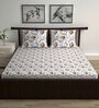 Grey Floral 144 TC Cotton Double Bedsheet with 2 Pillow Covers