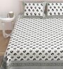 Grey Floral 144 TC Cotton King Bedsheet and 2 Pillow Cover
