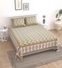 Grey Floral 144 TC Cotton King Bedsheet and 2 Pillow Cover