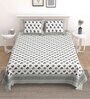 Grey Floral 144 TC Cotton King Bedsheet and 2 Pillow Cover