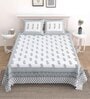 Grey Floral 144 TC Cotton King Bedsheet and 2 Pillow Cover