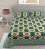 Green Floral 144 TC Cotton King Bedsheet and 2 Pillow Cover