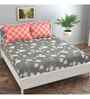 Grey Floral 144 TC Cotton King Fitted Bedsheet Bedsheet 2 Pillow Prime Collection