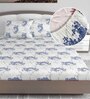 Grey Floral 144 TC Cotton King Fitted Bedsheet with 2 Pillow Covers