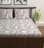 Grey Floral 144 TC Cotton Queen Sized Bed Sheets with 2 Pillow Covers