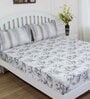 Grey Floral 144 TC Cotton Queen Sized Bed Sheets with 2 Pillow Covers