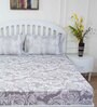 Grey Floral 144 TC Cotton Queen Sized Bed Sheets with 2 Pillow Covers