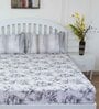 Grey Floral 144 TC Cotton Queen Sized Bed Sheets with 2 Pillow Covers