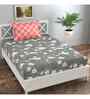 Grey Floral 144 TC Cotton Single Bed Sheet Bedsheet 1 Pillow Prime Collection