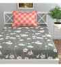 Grey Floral 144 TC Cotton Single Bed Sheet Bedsheet 1 Pillow Prime Collection