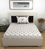 Grey Floral 144 TC Cotton Single Bedsheet With 1 Pillow Cover