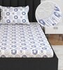 White Floral 144 TC Cotton Single Fitted Bedsheet With 1 Pillow Cover