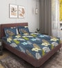 Grey Floral 144 TC Glace Cotton Queen Sized Double Bedsheet with 2 Pillow Covers