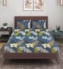 Grey Floral 144 TC Glace Cotton Queen Sized Double Bedsheet with 2 Pillow Covers