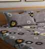 Grey Floral 144 TC Poly Cotton Double Bedsheet With 2 Pillow Cover