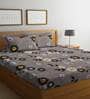 Grey Floral 144 TC Poly Cotton Double Bedsheet With 2 Pillow Cover