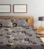 Grey Floral 144 TC Poly Cotton Double Bedsheet With 2 Pillow Cover