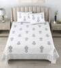 Grey Floral 180 TC Cotton King Size Bedsheet With 2 Pillow Cover