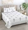 Grey Floral 180 TC Cotton King Size Bedsheet With 2 Pillow Cover