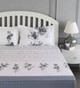 Grey Floral 180 TC Cotton Queen Sized Bed Sheets with 2 Pillow Covers