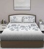 Grey Floral 180 TC Cotton Queen Sized Bed Sheets with 2 Pillow Covers