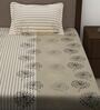 Grey Floral 186 TC 100% Cotton Single Bed Sized Bed Sheets With 1 Pillow Cover