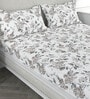 Grey Floral 200 TC 100% Cotton Double Bedsheet With 2 Pillow Covers Solana Collection