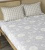 Grey Floral 210 TC Microfiber Double King Size Bedsheet With 2 Pillow Covers